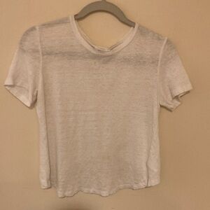 A.L.C. White Cropped Criss-cross Back Linen T-shirt M